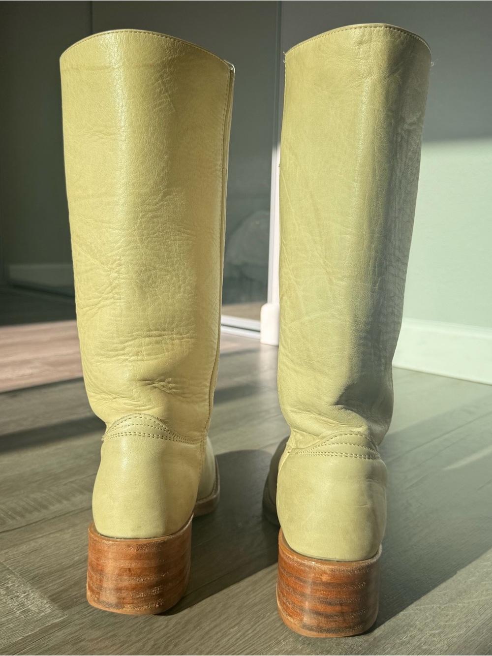 Frye Tall Leather Heeled Boots in beige - Picture 6 of 10